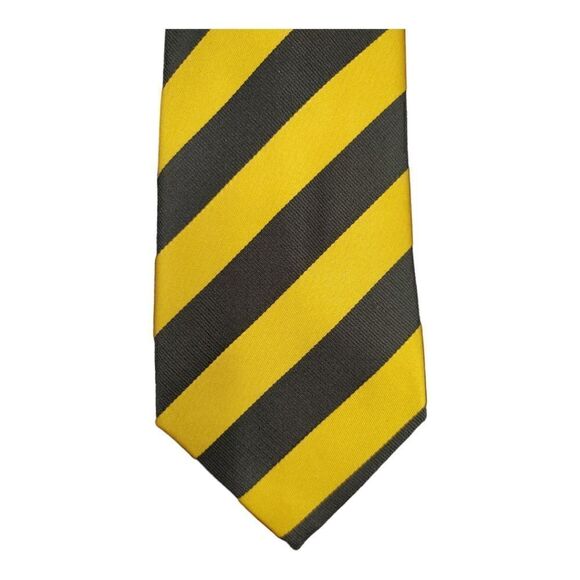 MEN'S ST. PATRICK GOLD/BLACK DIAGONAL STRIPE TIE AND POCKET SQUARE SET. - Picture 2 of 4